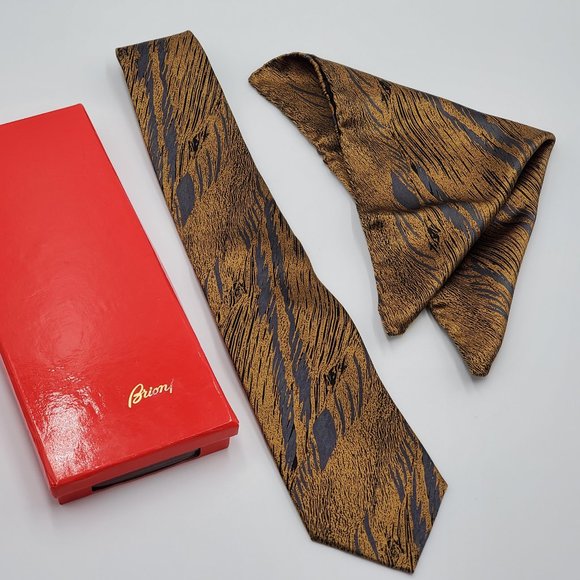 Brioni Italian Silk Neck Tie & Pocket Sq Set - Picture 4 of 16